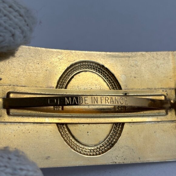 VTG Barrette Gold Tone Rhinestones Rose Floral Details Hair Clip France - Picture 8 of 10